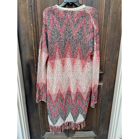Lucky Brand Multicolor Chevron Fringe Open Front Cardigan Sweater XL - Picture 5 of 5